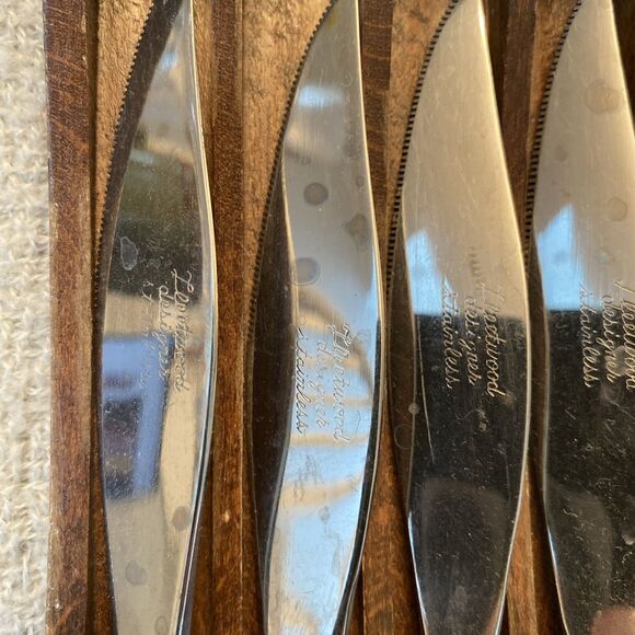 Town & Country MCM Washington Forge 8 Fleetwood Handle Steak knife set Wood Tray - Picture 2 of 6